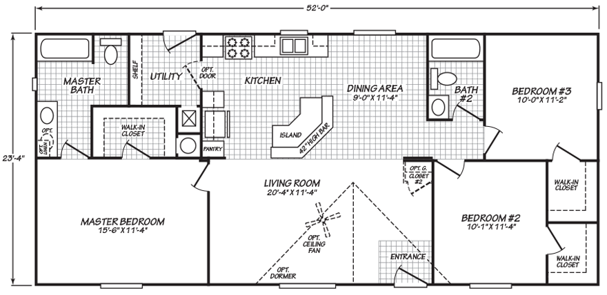 Bonneville 24 X 52 1213 sqft Mobile Home | Factory Expo ...